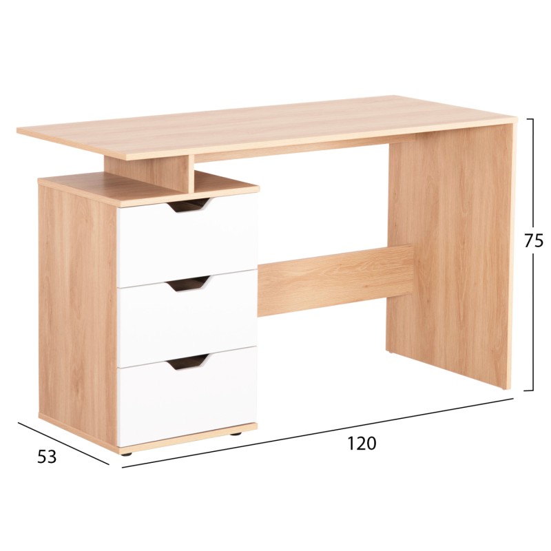 DESK WITH DRAWERS COLT FK18291 MELAMINE IN SONAMA-WHITE 120x53x75Hcm. DESK WITH DRAWERS COLT FK18291 MELAMINE IN SONAMA-WHITE 120x53x75Hcm.