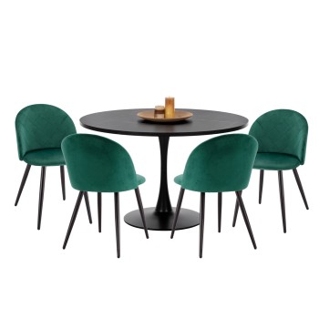 DINING SET 5PCS ROLLO FK21113 ROUND TABLE-4 DINING CHAIRS WITH CYPRESS GREEN VELVET