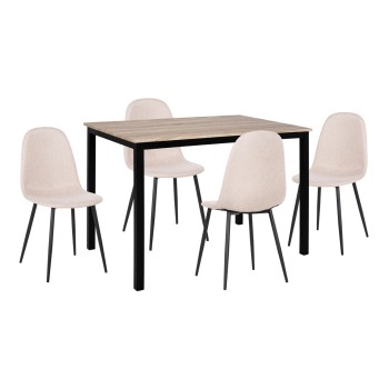 DINING SET 5PCS PANYA FK21114 TABLE & 4 CHAIRS WITH BEIGE FABRIC