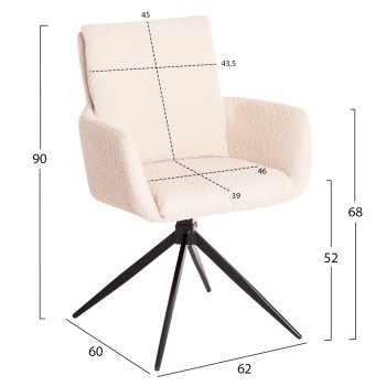 DINING ARMCHAIR SWIVEL BLANS FK9942.07 BEIGE BOUCLE FABRIC-METAL LEGS 62x60x90Hcm.