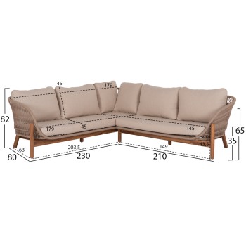 OUTDOOR LOUNGE CORNER 3PCS SET SANJI FK6223 ACACIA WOOD-ALUMINUM FRAME-ROPE