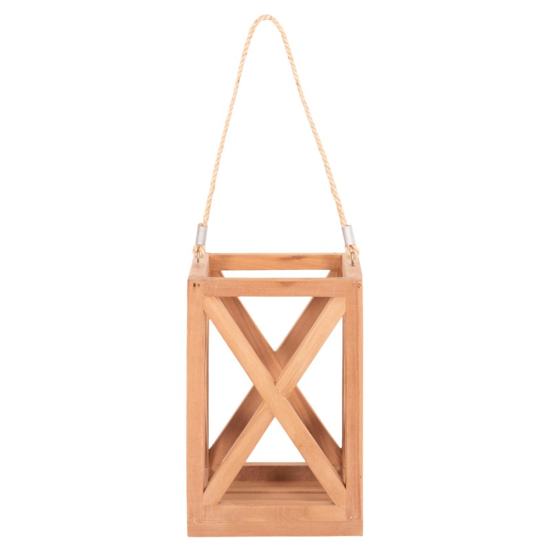 DECORATIVE TABLE LANTERN FOR CANDLES FENT FK4581 TEAK WOOD IN NATURAL 20x20x30-58Hcm.
