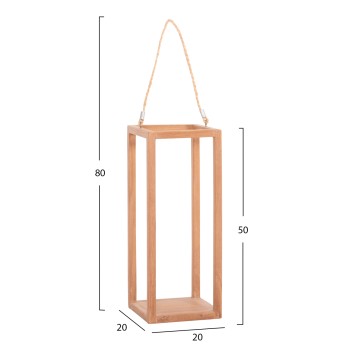 DECORATIVE TABLE LANTERN FOR CANDLES FENT FK4582 TEAK WOOD IN NATURAL 20x20x50-80Hcm.