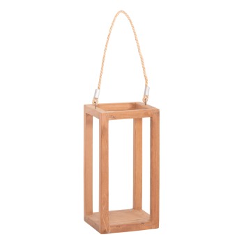 DECORATIVE TABLE LANTERN FOR CANDLES FENT FK4583 TEAK WOOD IN NATURAL 15x15x30-53Hcm.