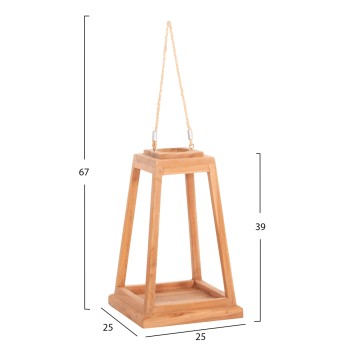 DECORATIVE TABLE LANTERN FOR CANDLES RAMI FK4584 TEAK WOOD IN NATURAL 25x25x39-67Hcm.