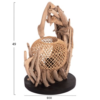 DECORATIVE TABLE LAMP ASHIN FK4438 DRIFTWOOD & RATTAN 30x30x49Hcm.