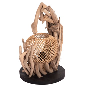 DECORATIVE TABLE LAMP ASHIN FK4438 DRIFTWOOD & RATTAN 30x30x49Hcm.