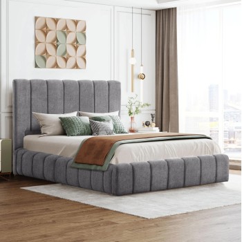 BED WITH STORAGE SPACE REMO FK719.22 TEDDY FABRIC IN GREY-FOR MATTRESS 160x200cm. BED WITH STORAGE SPACE REMO FK719.22 TEDDY FABRIC IN GREY-FOR MATTRESS 160x200cm.