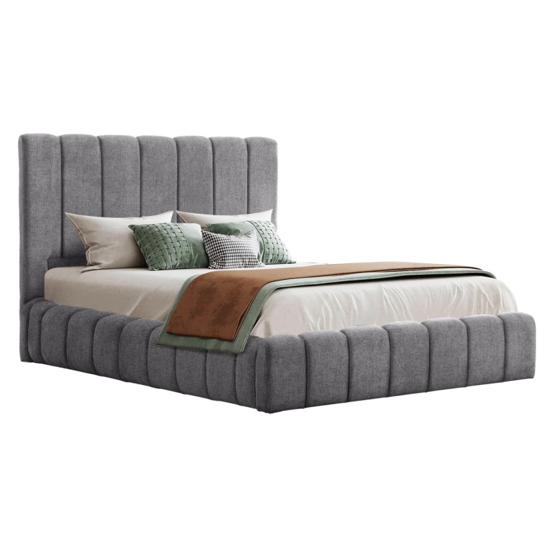BED WITH STORAGE SPACE REMO FK719.22 TEDDY FABRIC IN GREY-FOR MATTRESS 160x200cm. BED WITH STORAGE SPACE REMO FK719.22 TEDDY FABRIC IN GREY-FOR MATTRESS 160x200cm.