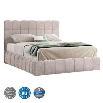 BED WITH STORAGE SPACE RAMON FK720.10 TEDDY FABRIC IN BEIGE-FOR MATTRESS 160x200cm.