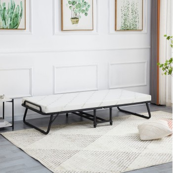 PORTABLE FOLDING BED WITH MATTRESS NETTI FK691.01 METAL IN MATTE BLACK 190x76x30Hcm.