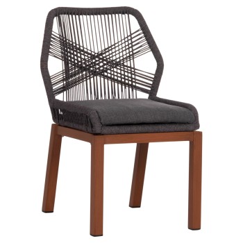 ALUMINUM DINING CHAIR HOWARD FK5547.11 BROWN COLOR--ROPE & CUSHION IN DARK GREY 55.5x60x84.5Hcm.