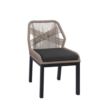 ALUMINUM DINING CHAIR HOWARD FK5547.12 DARK GREY FRAME--ROPE BEIGE & CUSHION IN DARK GREY 55.5x60x84.5Hcm.