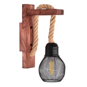 WALL SCONCE BARN2 FK4480 WOODEN BASE-HEMP ROPE-METAL 12x19.5x29Hcm.