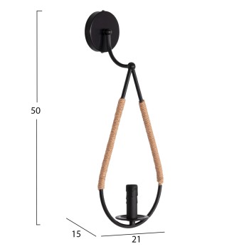 WALL SCONCE DROPLET FK4482 METAL-HEMP ROPE [E14] 21x15x50Hcm.