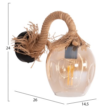 WALL SCONCE POPPER FK4481 METAL-ROPE-GLASS 14.5x26x24Hcm.