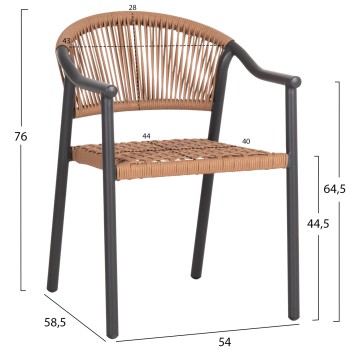DINING ARMCHAIR KERLY FK6050.10 ALUMINUM IN DARK GREY--P.E.RATTAN IN BEIGE COLOR 54x58.5x76Hcm DINING ARMCHAIR KERLY FK6050.10 ALUMINUM IN DARK GREY--P.E.RATTAN IN BEIGE COLOR 54x58.5x76Hcm