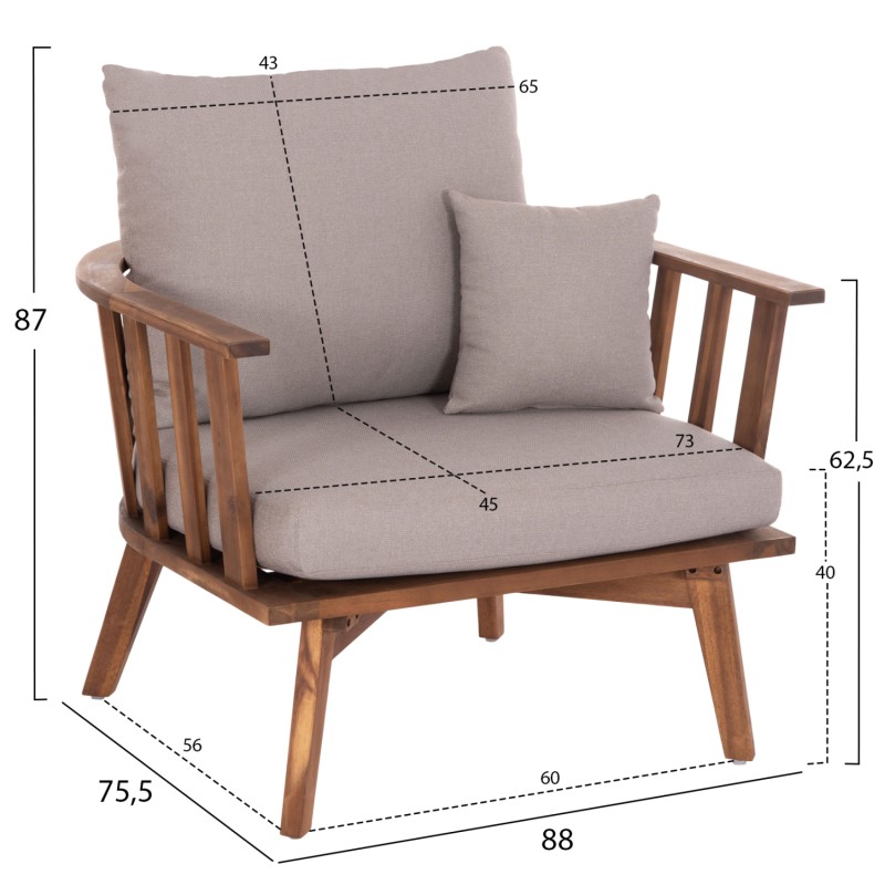 OUTDOOR LOUNGE SET 4PCS HARRA FK6236 ACACIA WOOD IN NATURAL--CUSHIONS IN GREY OUTDOOR LOUNGE SET 4PCS HARRA FK6236 ACACIA WOOD IN NATURAL--CUSHIONS IN GREY
