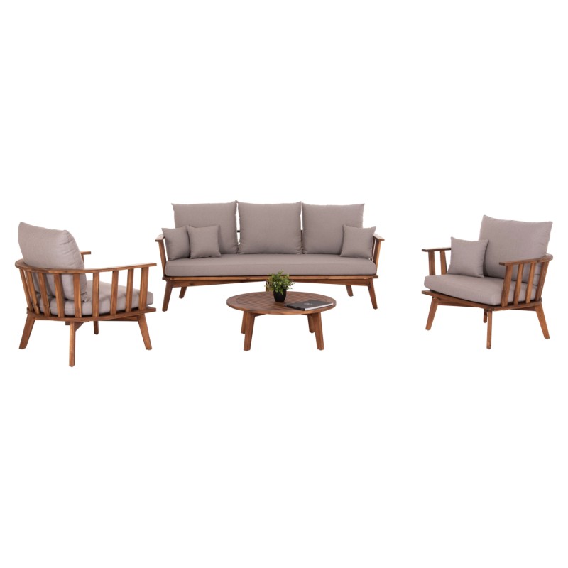 OUTDOOR LOUNGE SET 4PCS HARRA FK6236 ACACIA WOOD IN NATURAL--CUSHIONS IN GREY OUTDOOR LOUNGE SET 4PCS HARRA FK6236 ACACIA WOOD IN NATURAL--CUSHIONS IN GREY