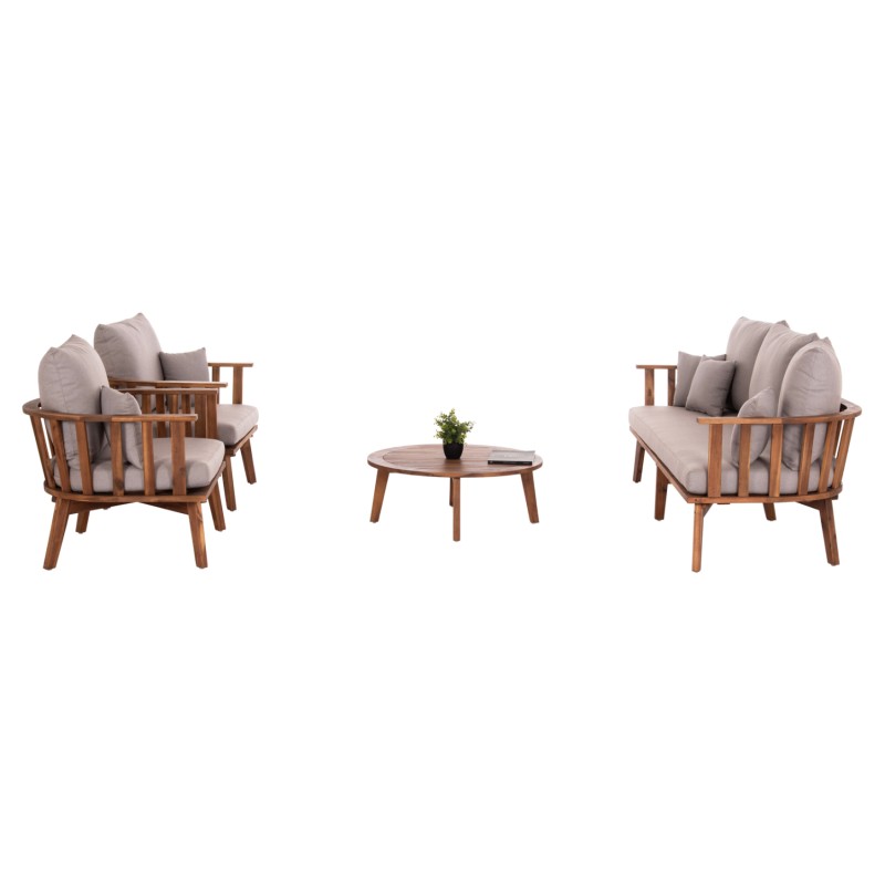 OUTDOOR LOUNGE SET 4PCS HARRA FK6236 ACACIA WOOD IN NATURAL--CUSHIONS IN GREY OUTDOOR LOUNGE SET 4PCS HARRA FK6236 ACACIA WOOD IN NATURAL--CUSHIONS IN GREY