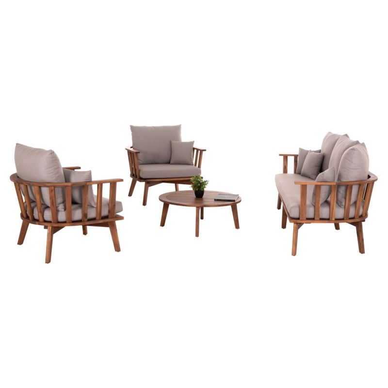 OUTDOOR LOUNGE SET 4PCS HARRA FK6236 ACACIA WOOD IN NATURAL--CUSHIONS IN GREY OUTDOOR LOUNGE SET 4PCS HARRA FK6236 ACACIA WOOD IN NATURAL--CUSHIONS IN GREY