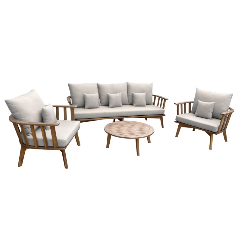 OUTDOOR LOUNGE SET 4PCS HARRA FK6236 ACACIA WOOD IN NATURAL--CUSHIONS IN GREY OUTDOOR LOUNGE SET 4PCS HARRA FK6236 ACACIA WOOD IN NATURAL--CUSHIONS IN GREY