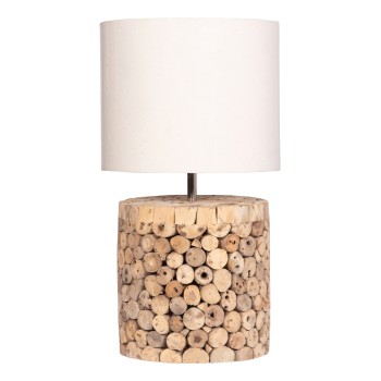 TABLE LAMP ROUND TWIGGY FK4427 DRIFTWOOD & BEIGE CAP Φ24.5x45Hcm.
