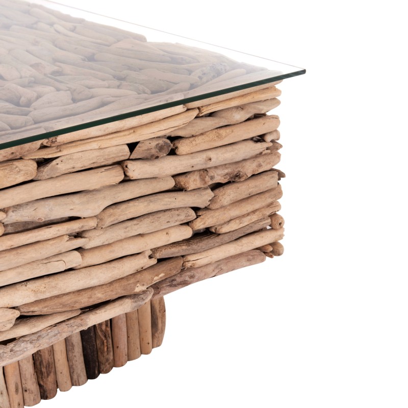 COFFEE TABLE SQUARE SPARROW FK9960 DRIFTWOOD--GLASS 95x95x51,5Hcm.