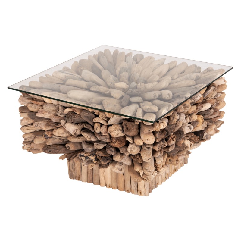 COFFEE TABLE SQUARE SPARROW FK9961 DRIFTWOOD--GLASS 75x75x51Hcm. COFFEE TABLE SQUARE SPARROW FK9961 DRIFTWOOD--GLASS 75x75x51Hcm.
