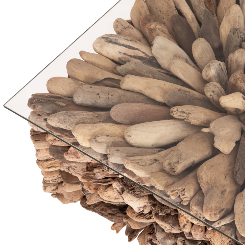 COFFEE TABLE SQUARE SPARROW FK9961 DRIFTWOOD--GLASS 75x75x51Hcm. COFFEE TABLE SQUARE SPARROW FK9961 DRIFTWOOD--GLASS 75x75x51Hcm.