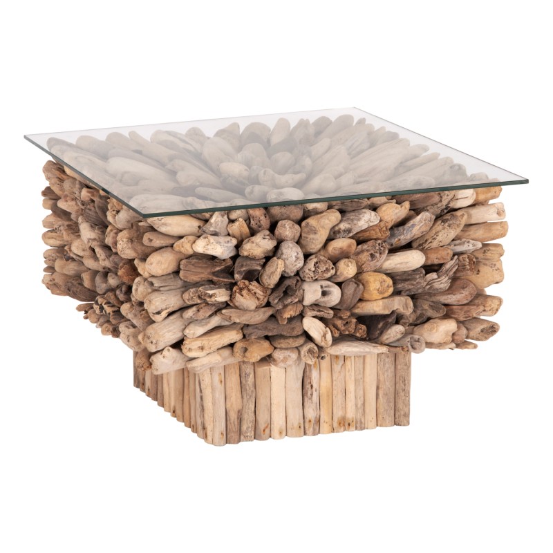 COFFEE TABLE SQUARE SPARROW FK9961 DRIFTWOOD--GLASS 75x75x51Hcm. COFFEE TABLE SQUARE SPARROW FK9961 DRIFTWOOD--GLASS 75x75x51Hcm.