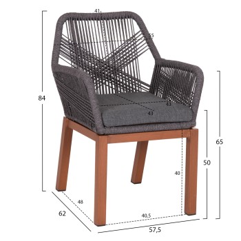 DINING ARMCHAIR HOWARD FK5543.11 BROWN ALUMINUM--ROPE & CUSHION GREY 57.5x62x84Hcm. DINING ARMCHAIR HOWARD FK5543.11 BROWN ALUMINUM--ROPE & CUSHION GREY 57.5x62x84Hcm.