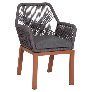 DINING ARMCHAIR HOWARD FK5543.11 BROWN ALUMINUM--ROPE & CUSHION GREY 57.5x62x84Hcm.