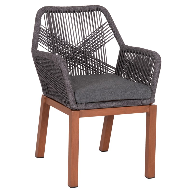 DINING ARMCHAIR HOWARD FK5543.11 BROWN ALUMINUM--ROPE & CUSHION GREY 57.5x62x84Hcm. DINING ARMCHAIR HOWARD FK5543.11 BROWN ALUMINUM--ROPE & CUSHION GREY 57.5x62x84Hcm.