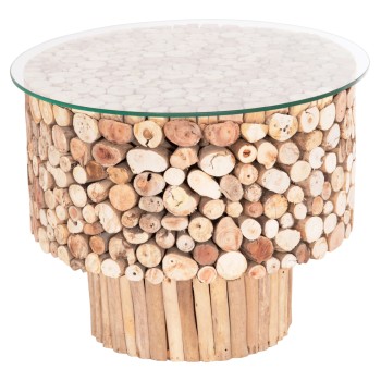COFFEE TABLE ROUND SPARROW FK9963 DRIFTWOOD--GLASS Φ65x51.5Hcm.