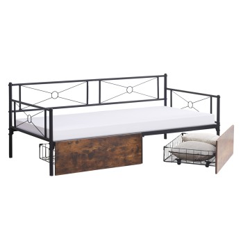 SOFA-BED BERNIE FK21120.01 METAL FRAME IN BLACK & DRAWERS- FOR MATTRESS 190x90cm.