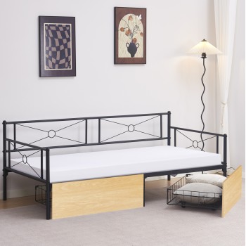SOFA-BED BERNIE FK21120.02 METAL FRAME IN BLACK & SONAMA DRAWERS- FOR MATTRESS 190x90cm. SOFA-BED BERNIE FK21120.02 METAL FRAME IN BLACK & SONAMA DRAWERS- FOR MATTRESS 190x90cm.
