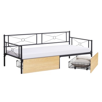 SOFA-BED BERNIE FK21120.02 METAL FRAME IN BLACK & SONAMA DRAWERS- FOR MATTRESS 190x90cm.