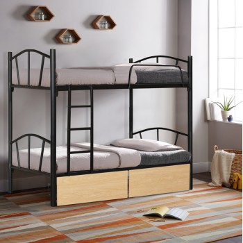 BUNK BED FLOOR FK21122.01 METAL IN BLACK WITH FLOOR DRAWERS SONAMA--FOR 90x190cm