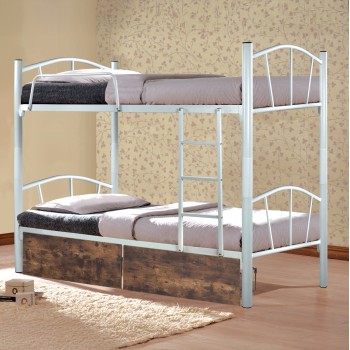 BUNK BED FLOOR FK21123 METAL IN WHITE WITH FLOOR DRAWERS BROWN 200x91.5x177.5Hcm.
