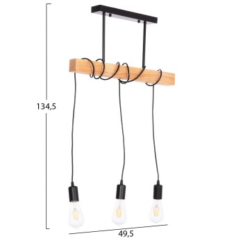 CEILING PENDANT 3-LIGHT FIXTURE VOLKS FK4658 METAL-WOOD 49.5x5x134.5Hcm. CEILING PENDANT 3-LIGHT FIXTURE VOLKS FK4658 METAL-WOOD 49.5x5x134.5Hcm.