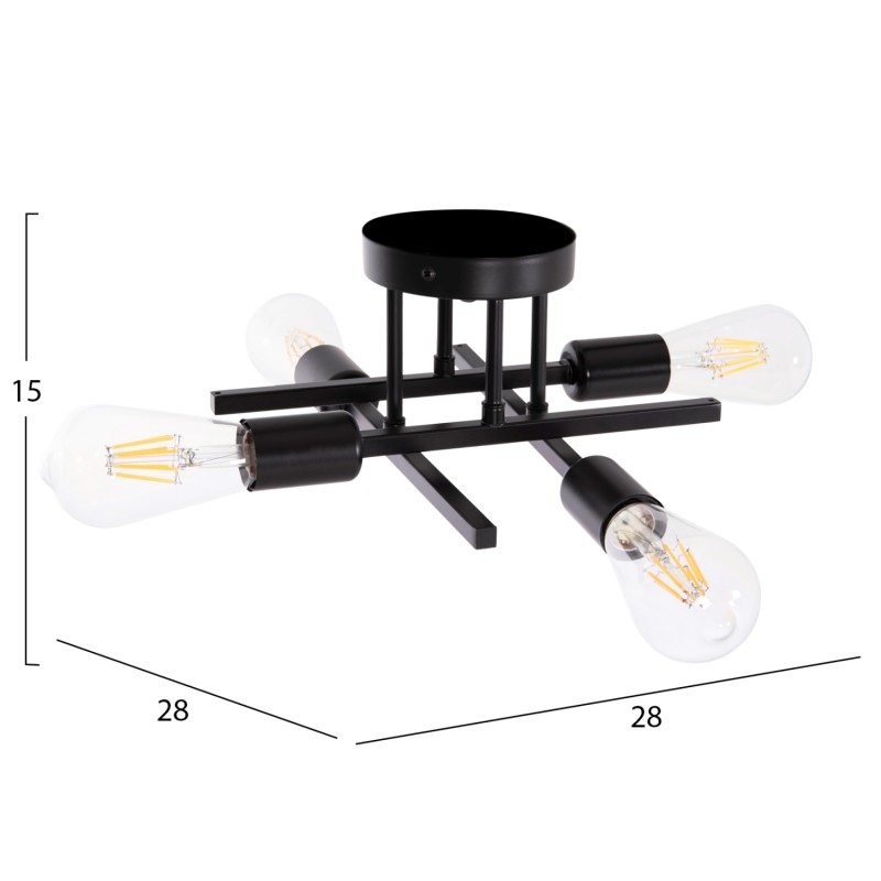 CEILING PENDANT MULTILIGHT FIXTURE LIGHTY FK7428.11 BLACK METAL 28x28x15Hcm.