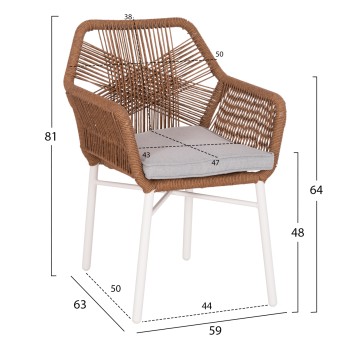 DINING ARMCHAIR TOPIN FK6048.11 ALUMINUM WHITE-P.E. RATTAN BEIGE 59x63x81Hcm DINING ARMCHAIR TOPIN FK6048.11 ALUMINUM WHITE-P.E. RATTAN BEIGE 59x63x81Hcm