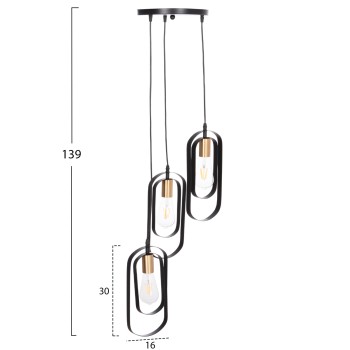 CEILING PENDANT LAMP BIUT FK7528.11 BLACK METAL-GOLD SOCKET Φ23x139Hcm.