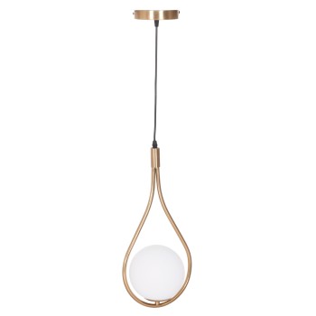 CEILING PENDANT LAMP DROPLET FK7503.12 METAL IN GOLD-MILKY WHITE GLOBE BULB 23.5x12x147Hcm.