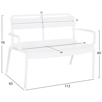 POLYPROPYLENE 2-SEATER BENCH KORVER FK6332.01 WHITE 113x65x76Hcm.
