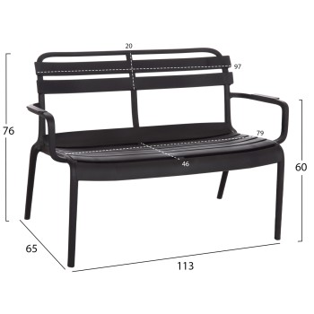 POLYPROPYLENE 2-SEATER BENCH KORVER FK6332.02 BLACK 113x65x76Hcm.