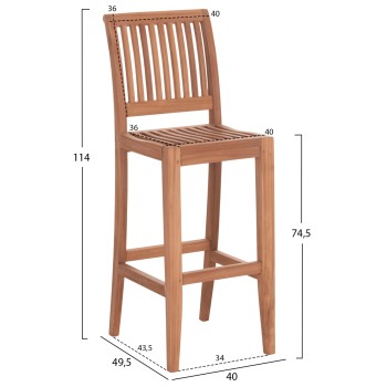 BAR STOOL WITH BACKREST PAIPER FK18110 TEAK WOOD IN NATURAL COLOR 40x49.5x114Hcm.