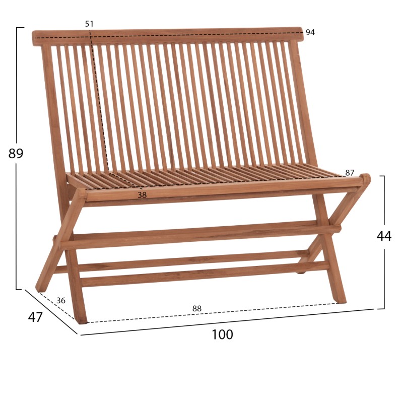 BENCH KENDALL FK18128 FOLDABLE MADE OF TEAK WOOD IN NATURAL COLOR 100x47x89Hcm. BENCH KENDALL FK18128 FOLDABLE MADE OF TEAK WOOD IN NATURAL COLOR 100x47x89Hcm.
