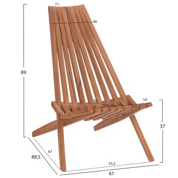 LOUNGE CHAIR FOLDABLE SHIGAO FK18112 TEAK WOOD--NATURAL COLOR 61x88.5x89Hcm.